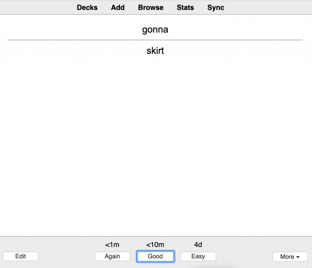 screenshot of the anki spaced repetition system