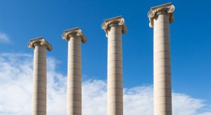 Four ionic columns in the city center of Barcelona near montjuic (les quatre columnes in spanish)