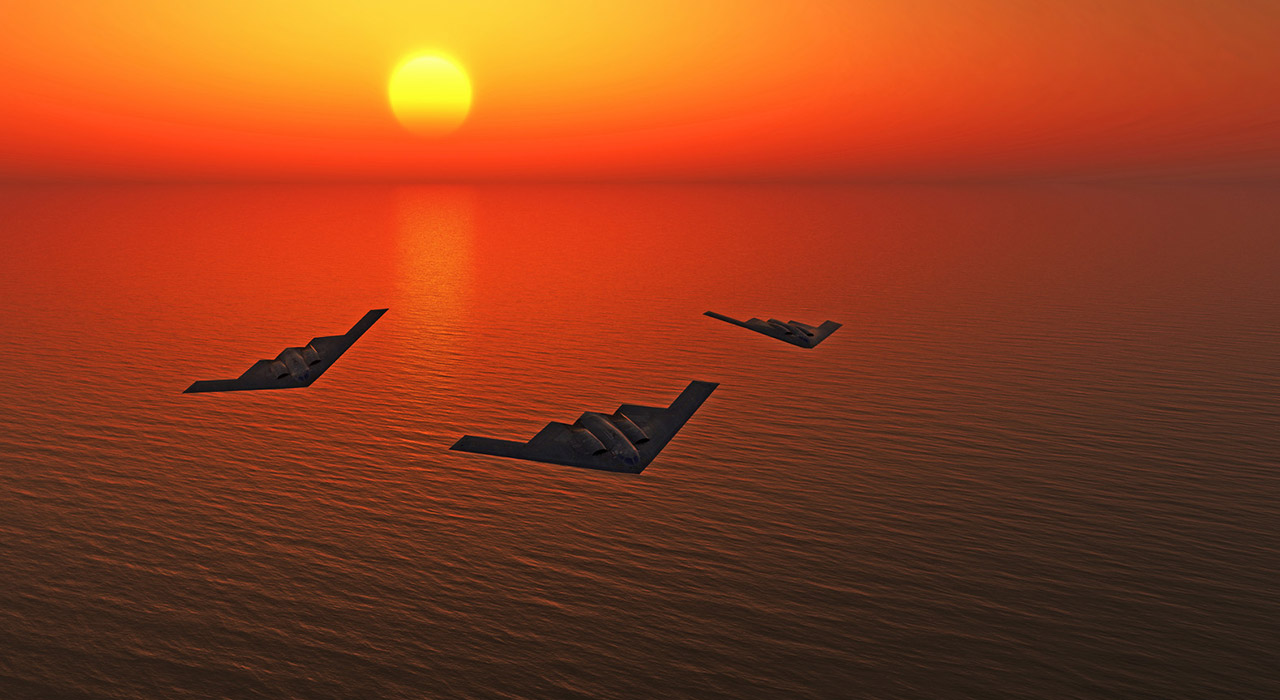 Stealth fighters over the sea