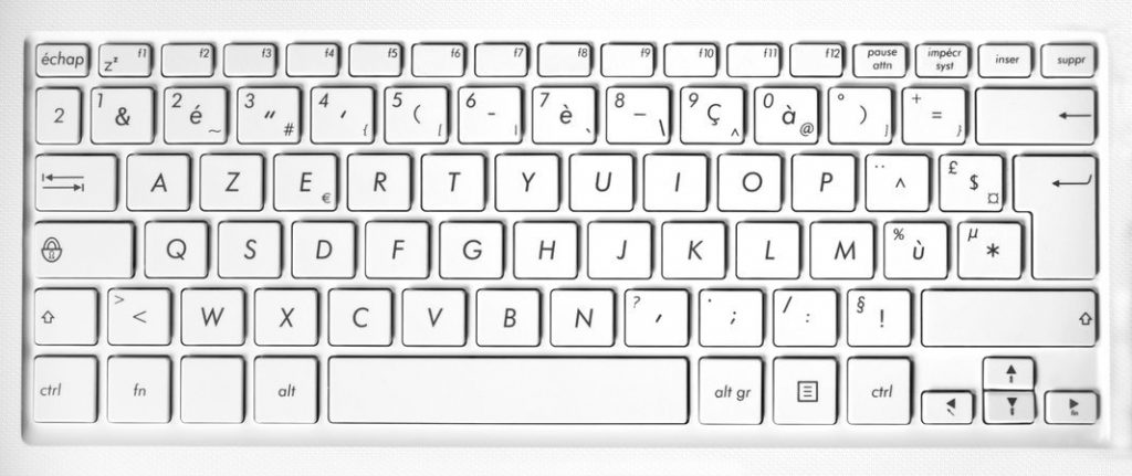 French keyboard with the French alphabet and extra letters and characters