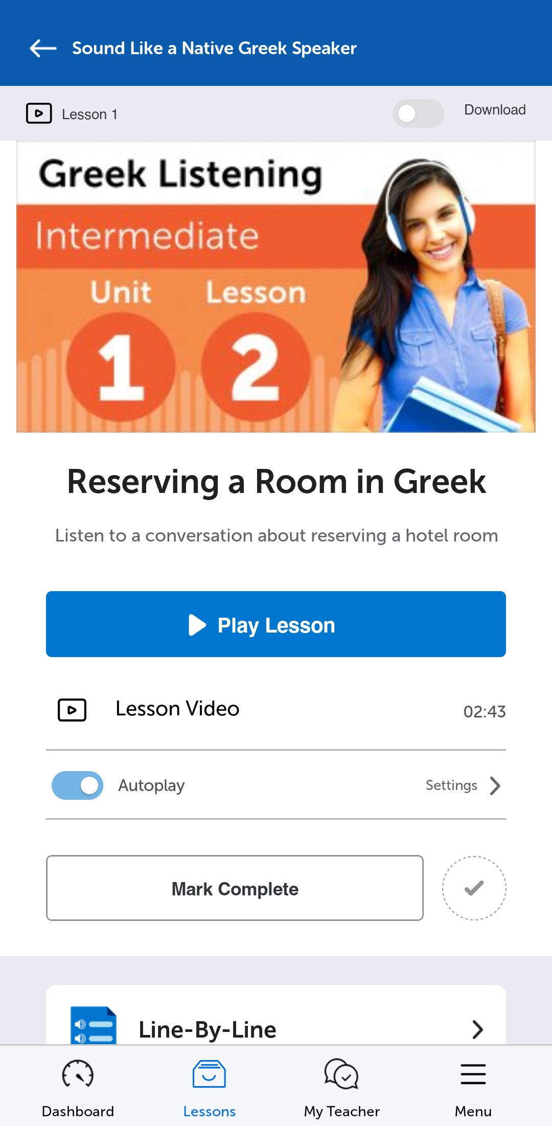 GreekPod101 mobile app lesson