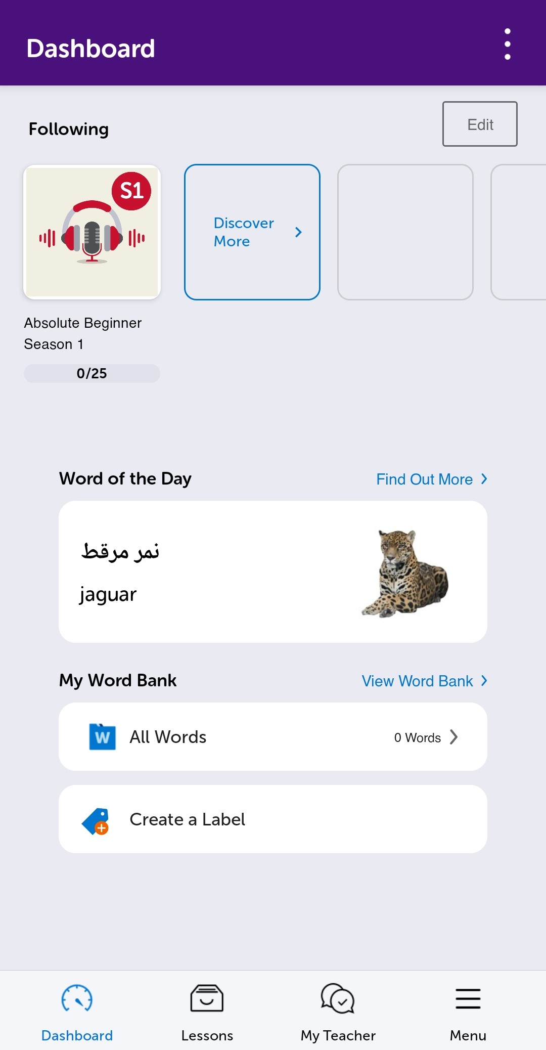 ArabicPod101 mobile app home screen