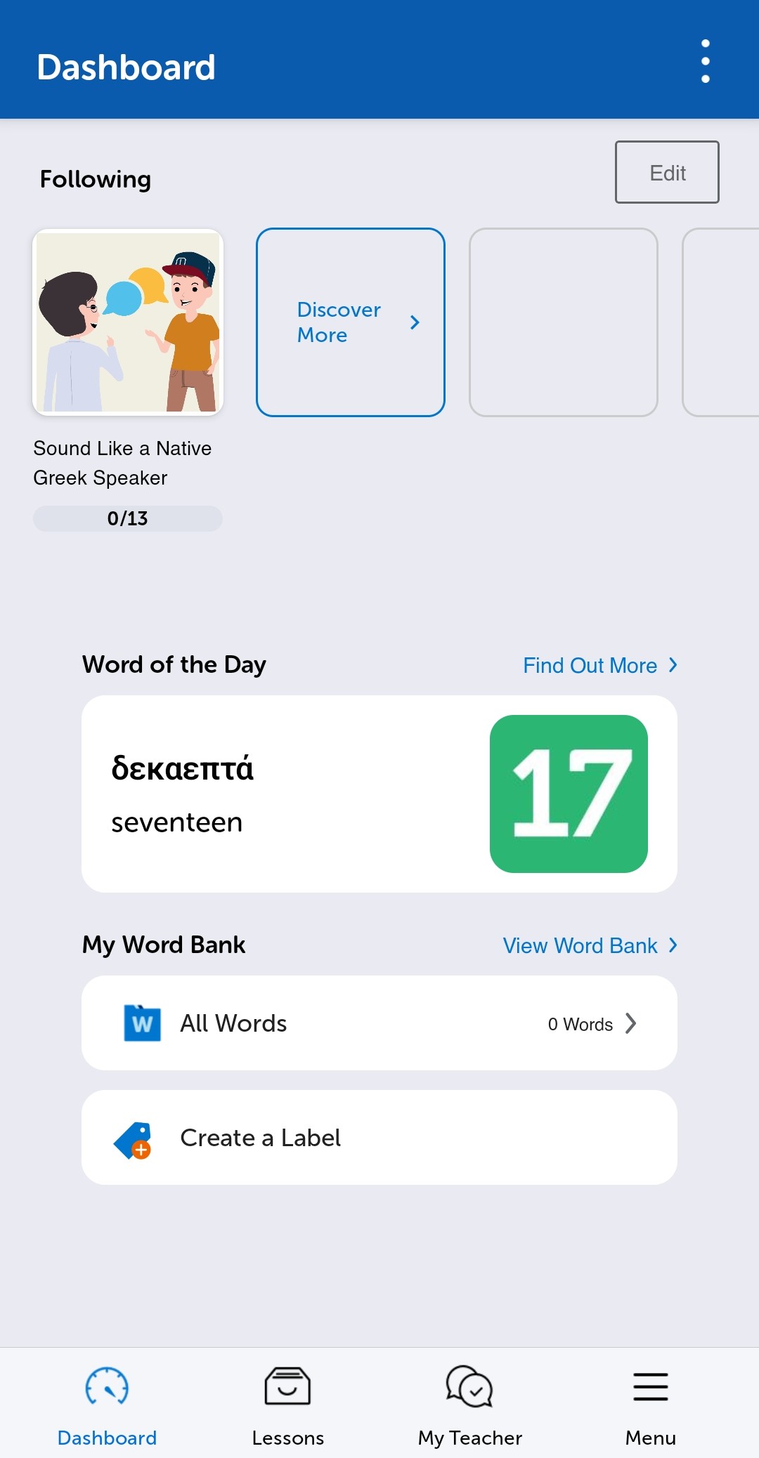 GreekPod101 mobile app home screen