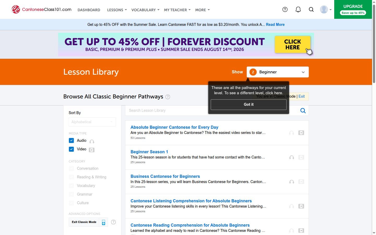 The CantoneseClass101 lesson library and pathways