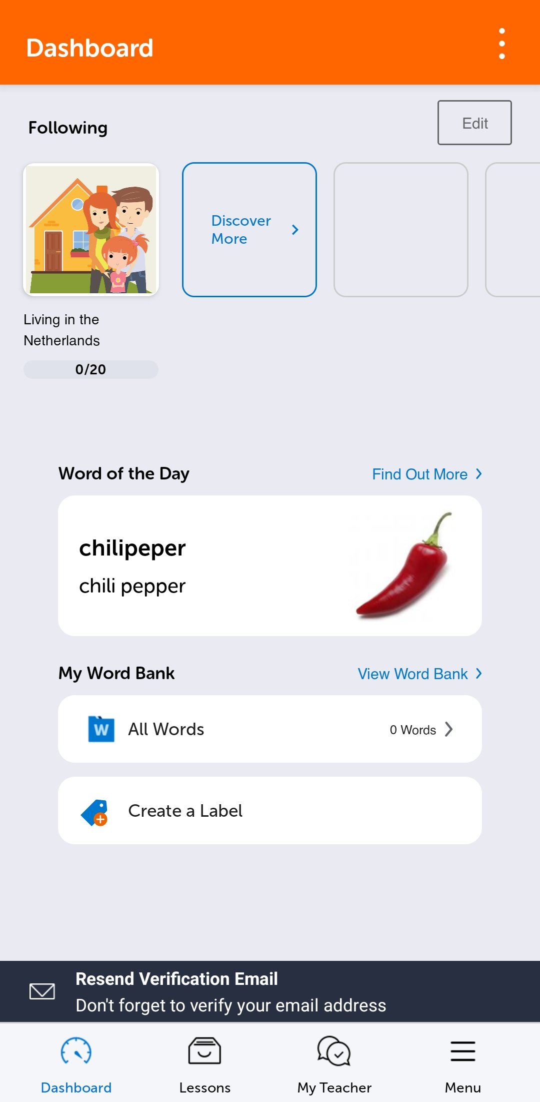 The DutchPod101 mobile app home screen