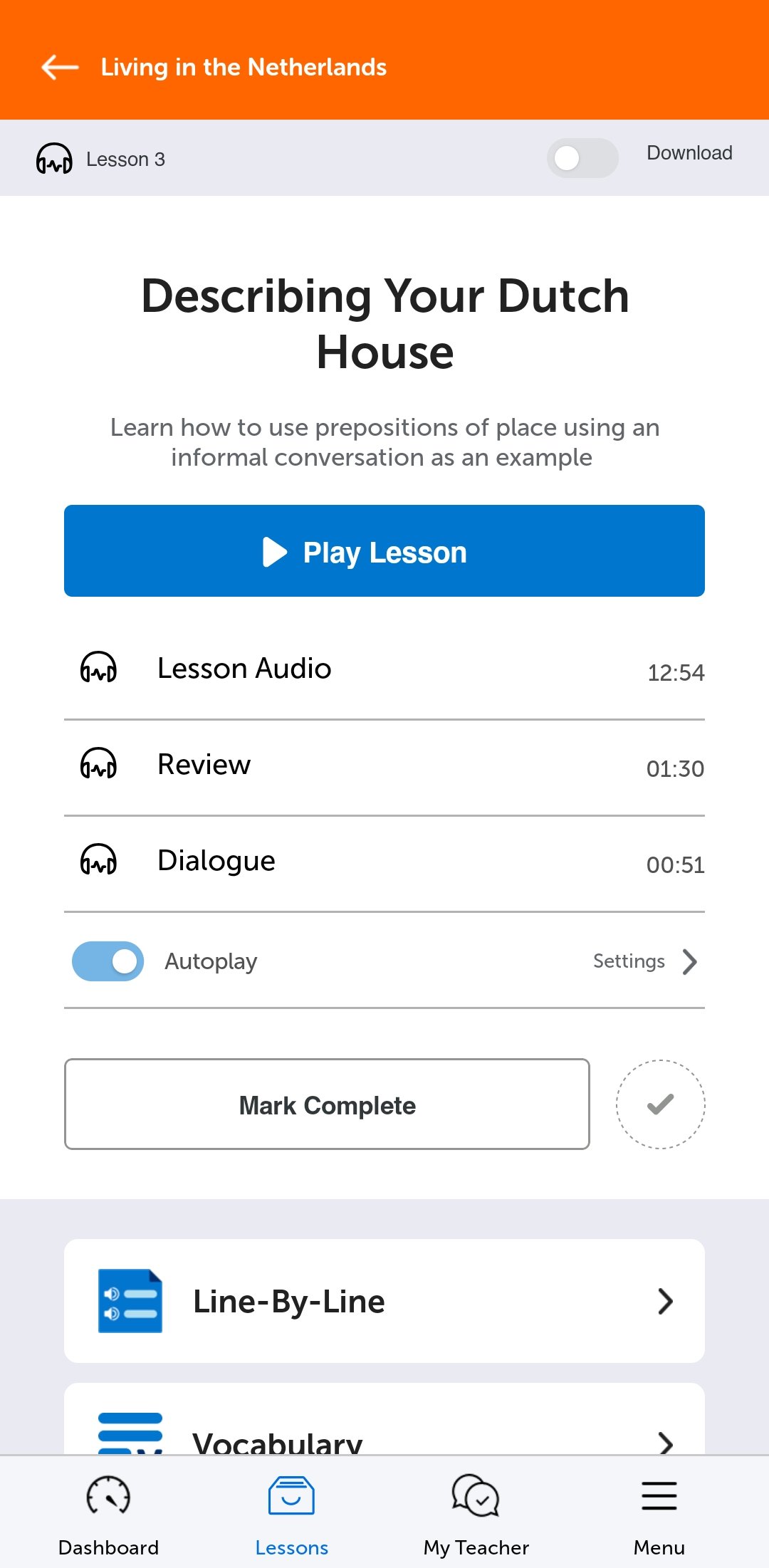 A DutchPod101 lesson in the mobile app