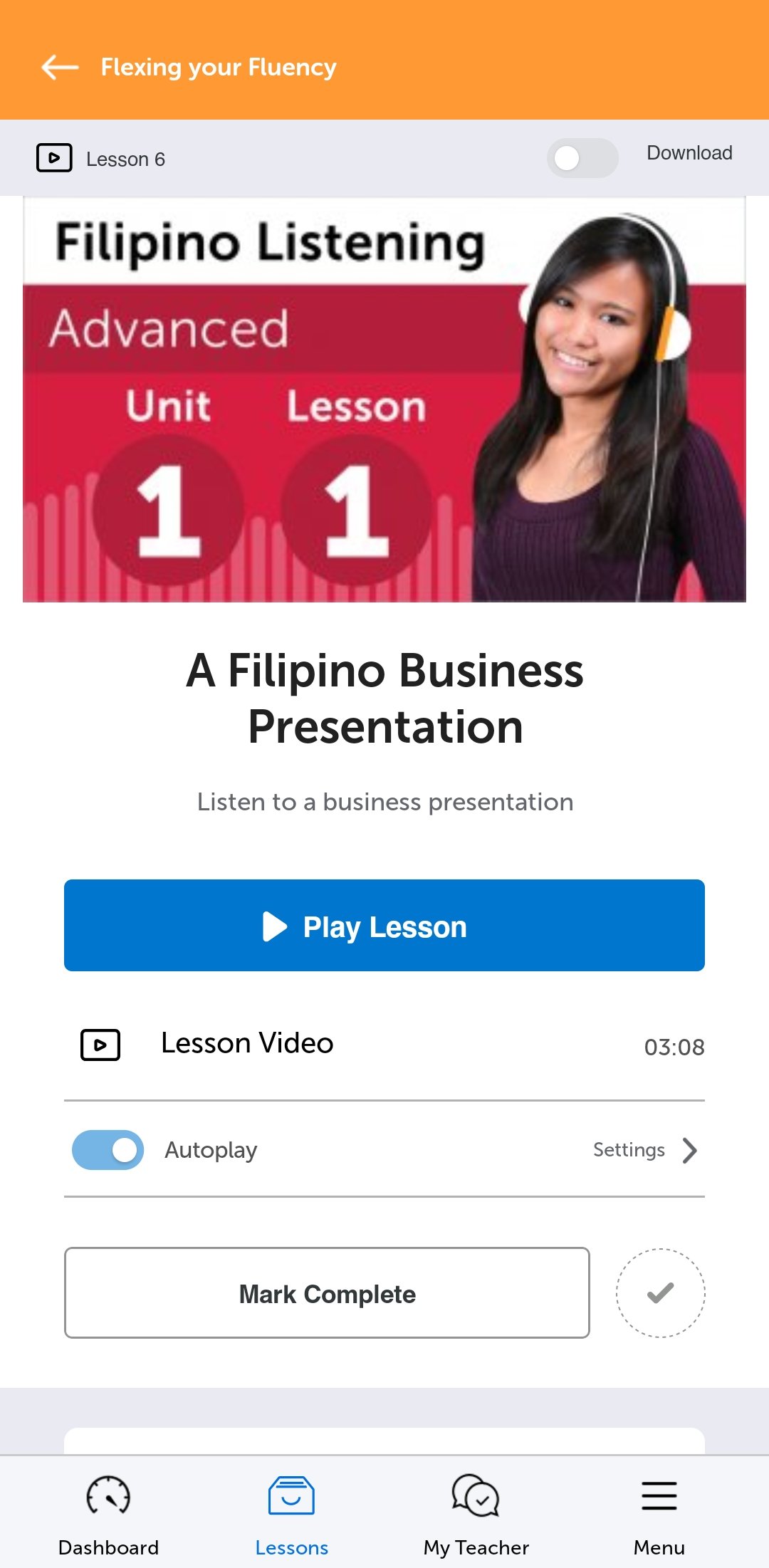 A FilipinoPod101 lesson in the mobile app
