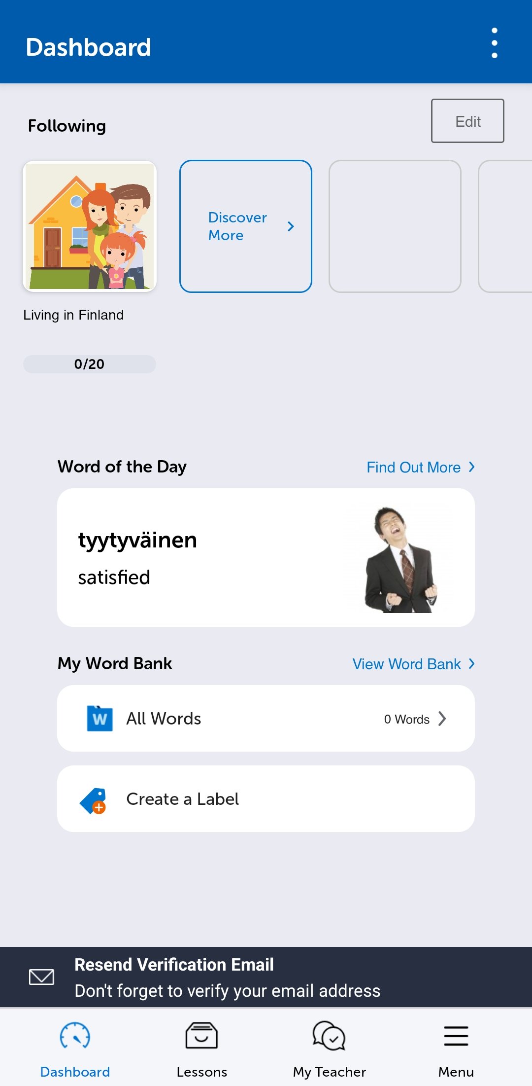 The FinnishPod101 mobile app home screen