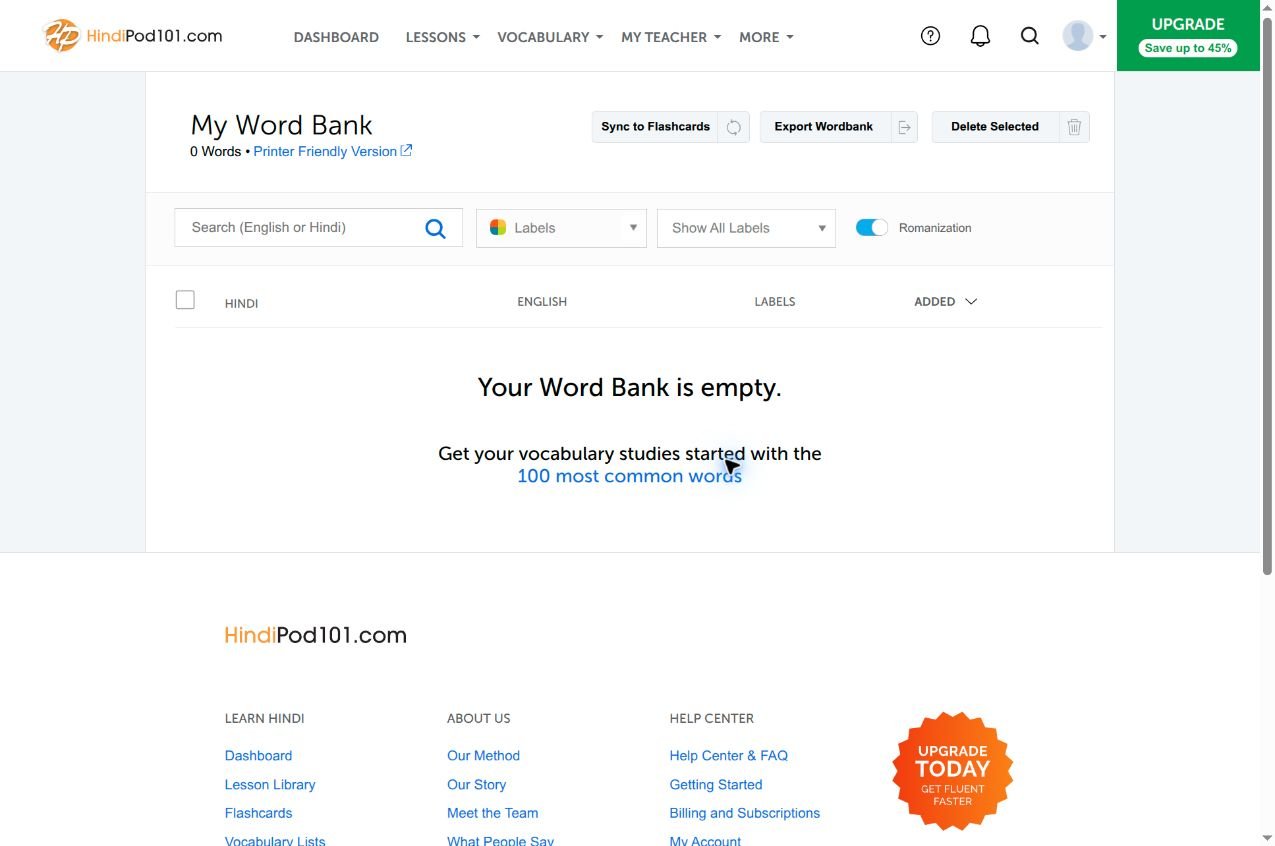 The HindiPod101 Premium Word Bank