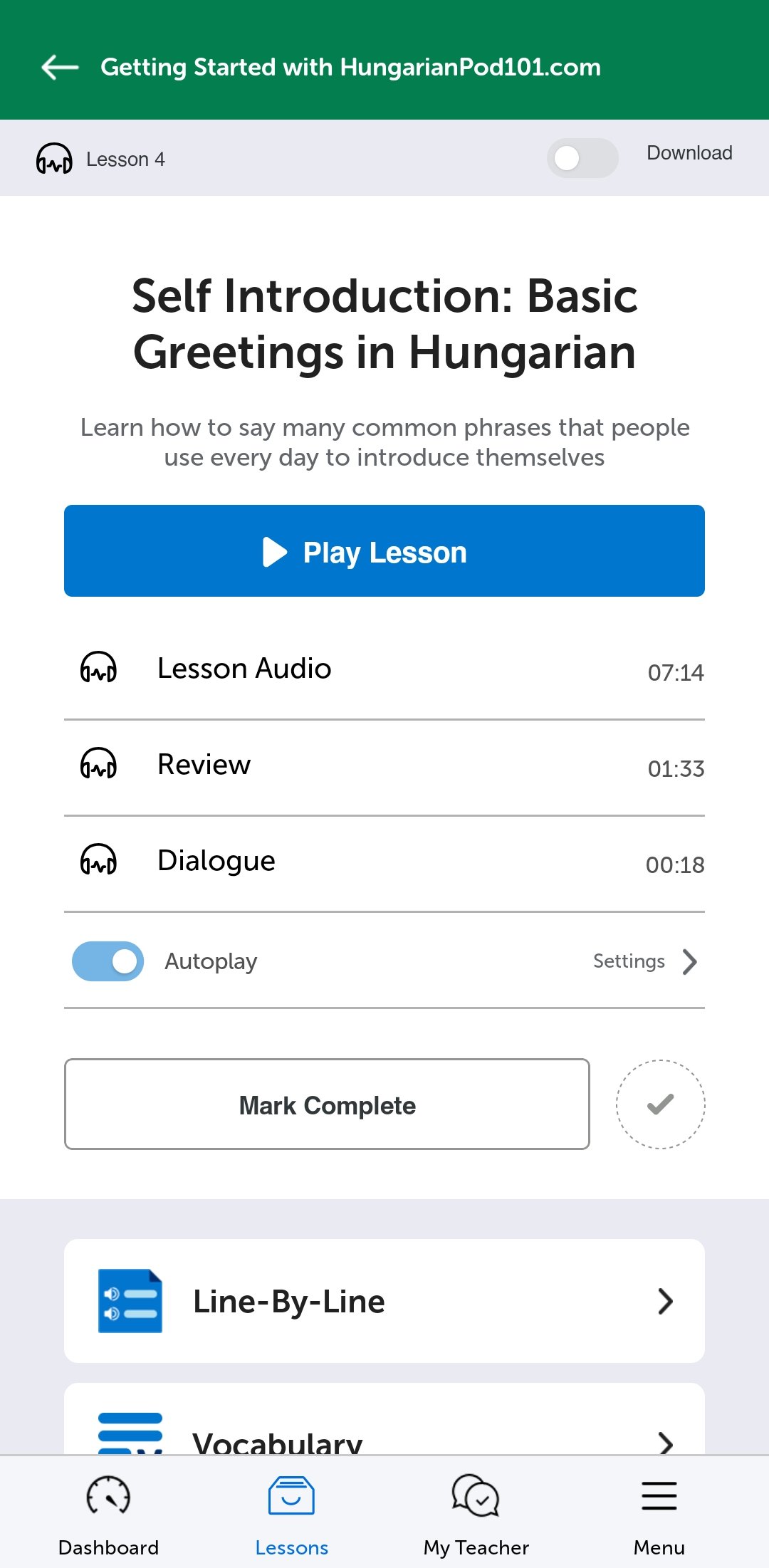 A HungarianPod101 lesson in the mobile app