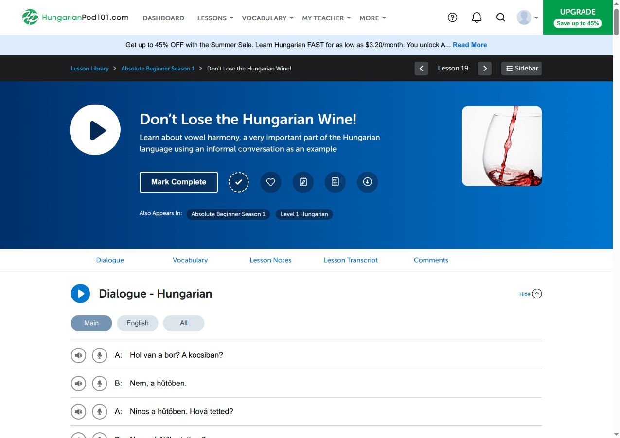 A HungarianPod101 lesson with audio, transcript and lesson notes