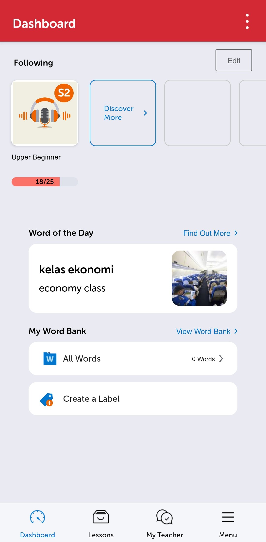 The IndonesianPod101 mobile app dashboard