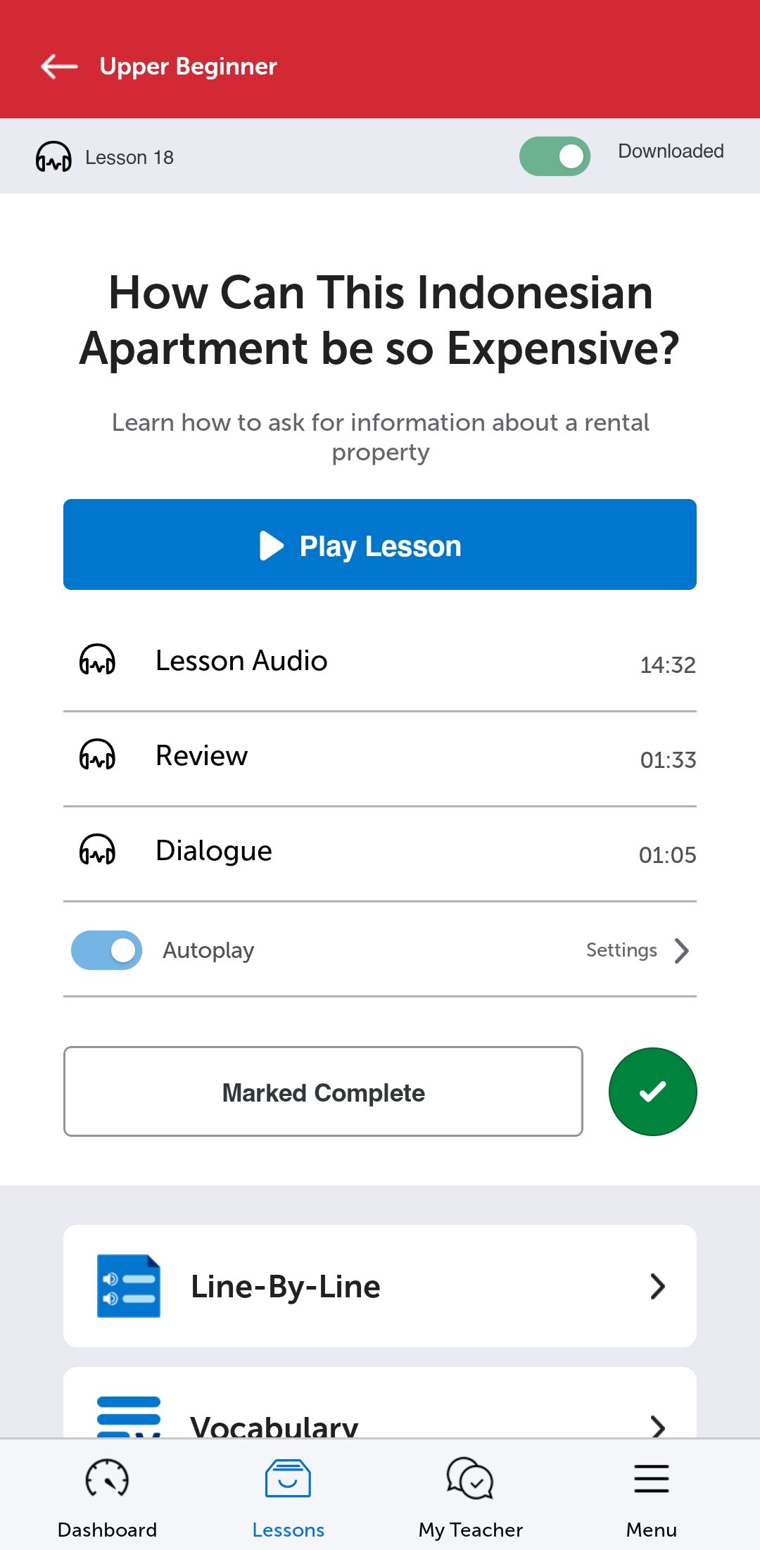 A IndonesianPod101 lesson in the mobile app