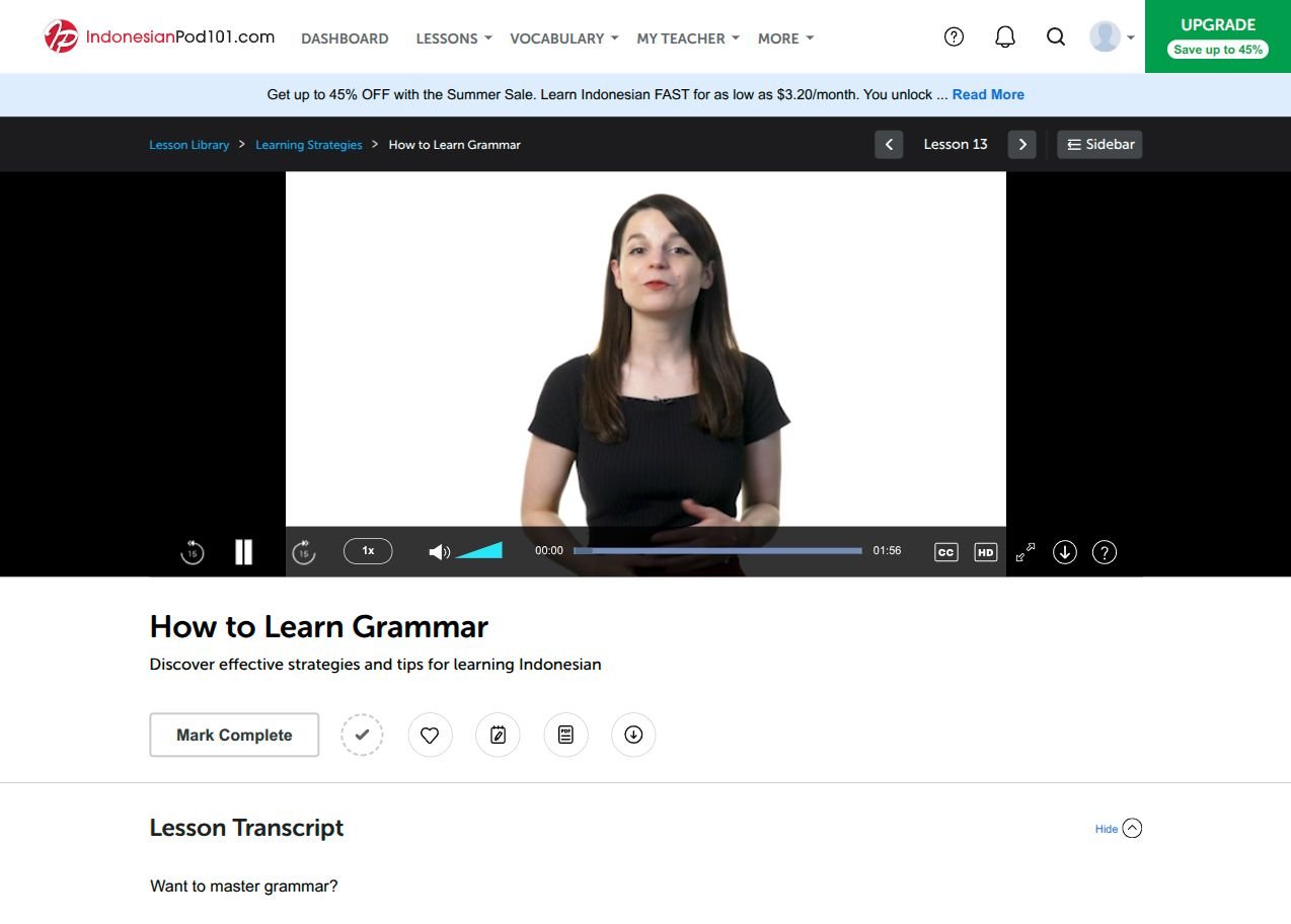 A IndonesianPod101 lesson with audio, transcript and lesson notes
