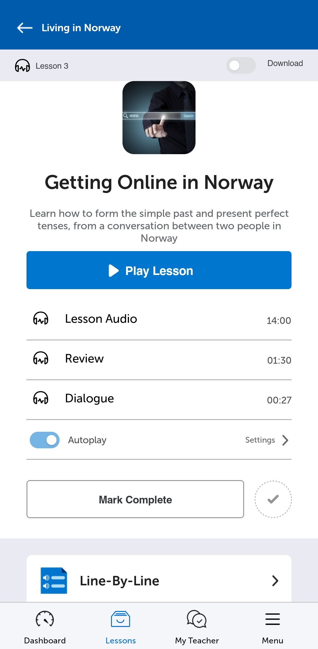 A NorwegianClass101 lesson in the mobile app