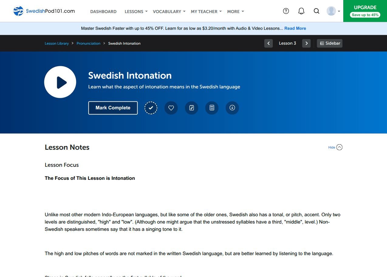 A SwedishPod101 lesson with audio, transcript and lesson notes