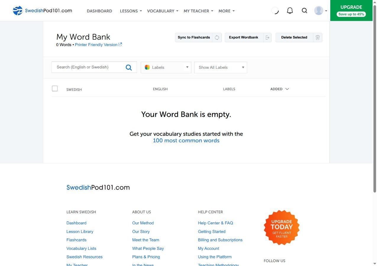 The SwedishPod101 Premium Word Bank
