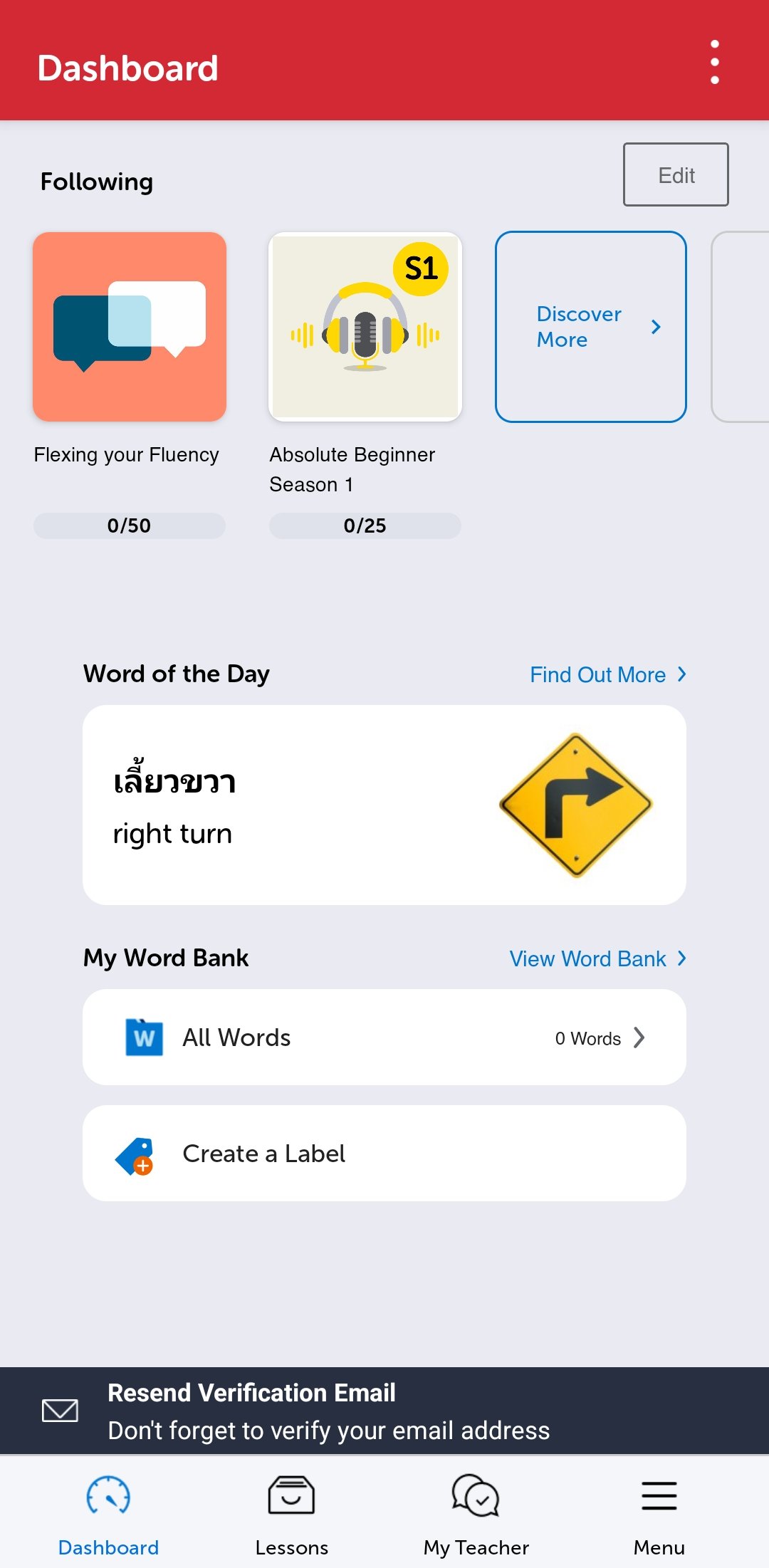 The ThaiPod101 mobile app dashboard
