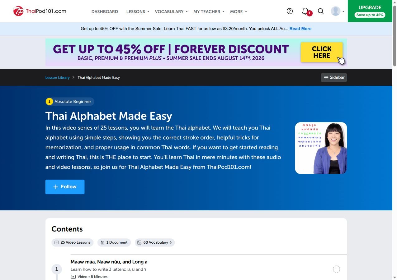 A ThaiPod101 lesson pathway in the lesson library